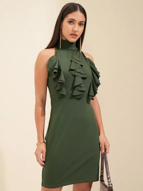 Women Olive Solid Bodycon Dress