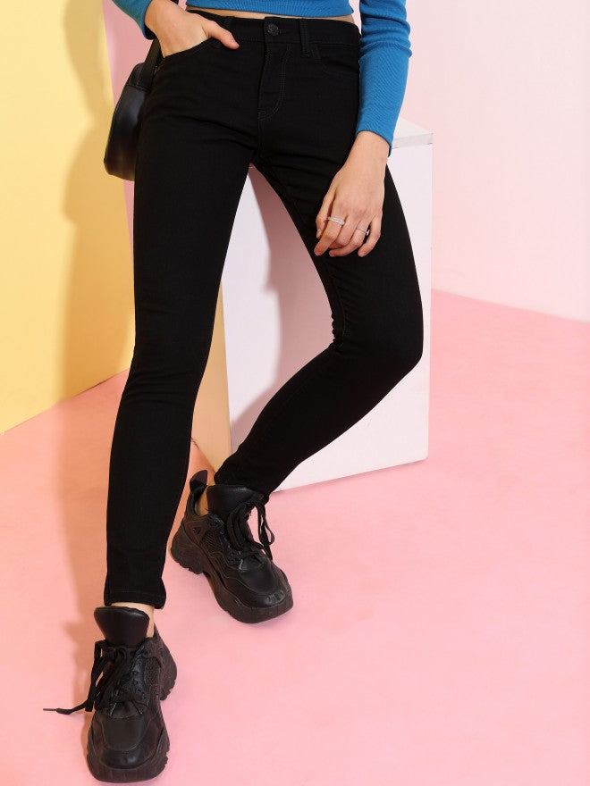 Women Black Skinny Fit Non Stretchable Jeans