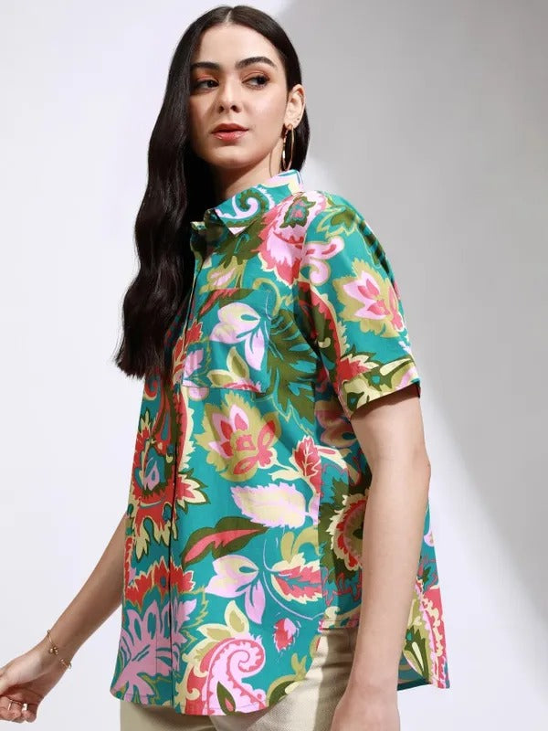Teal Multi Casual Shirt