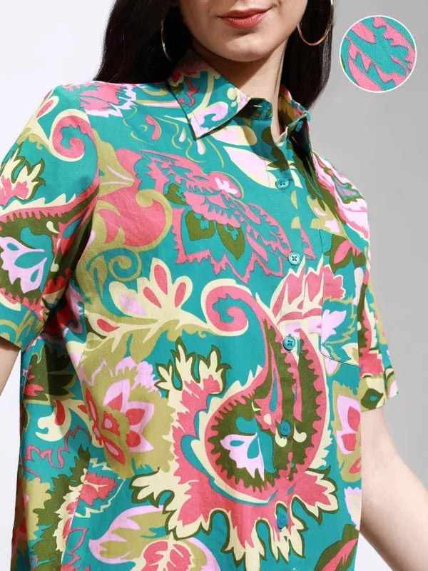 Teal Multi Casual Shirt