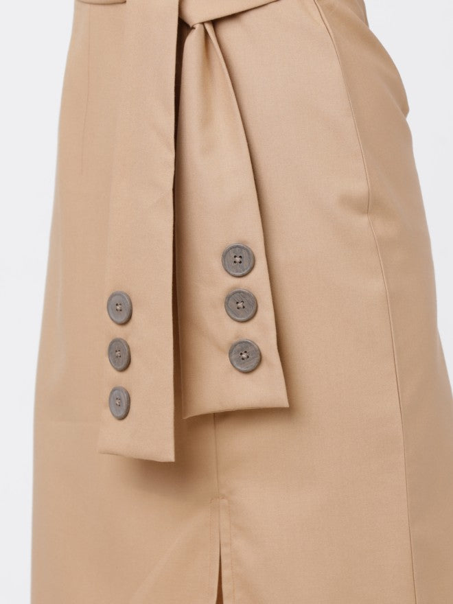 Solid Beige Midi Skirt