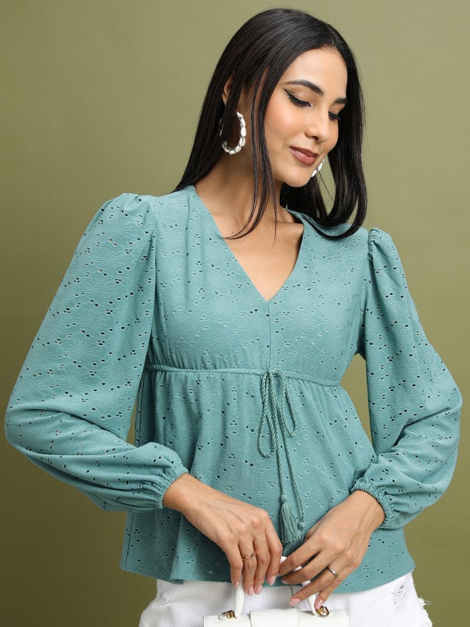 Women Sage Solid Peplum Top