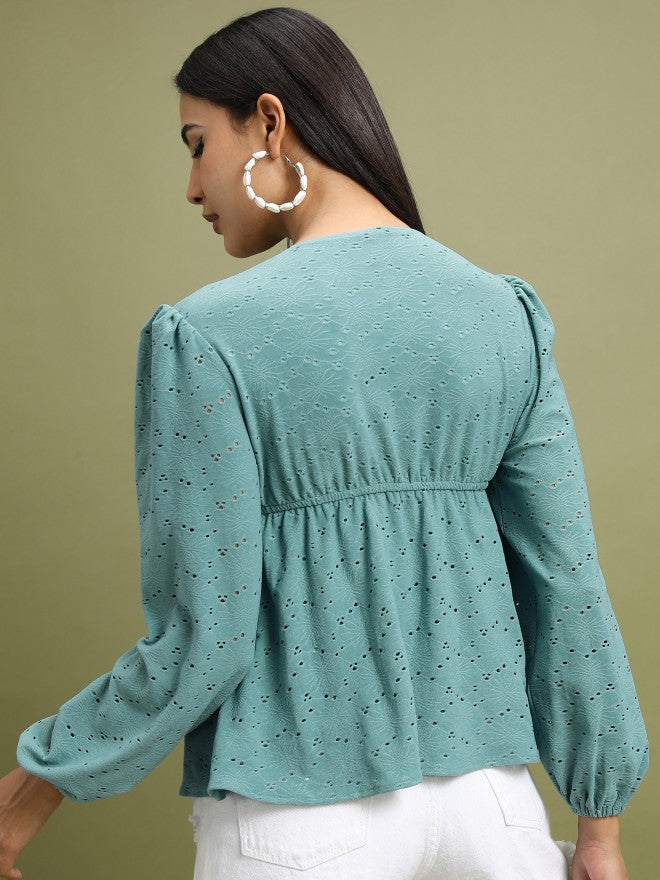 Women Sage Solid Peplum Top