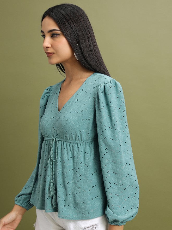 Women Sage Solid Peplum Top