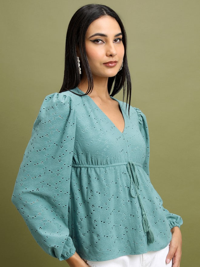 Women Sage Solid Peplum Top