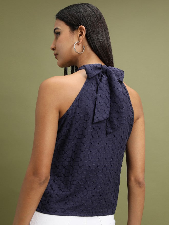 Women Navy Blue Solid Regular Top