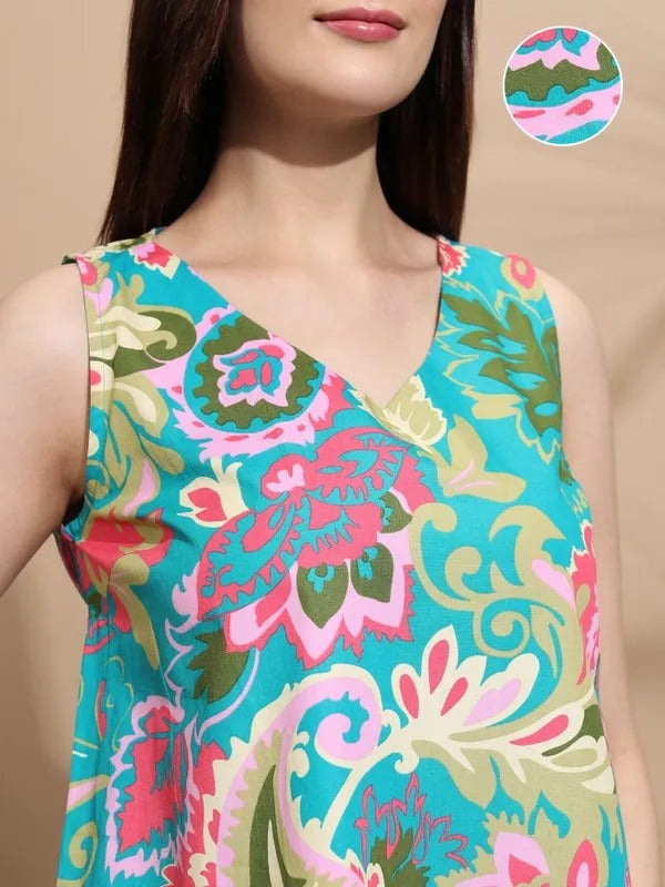 Teal Multi Printed Top