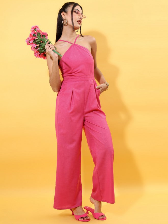 Women Pink Solid Jumpsuit