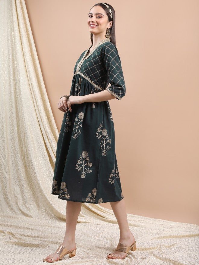 Women Pine Printed A-Line Dress