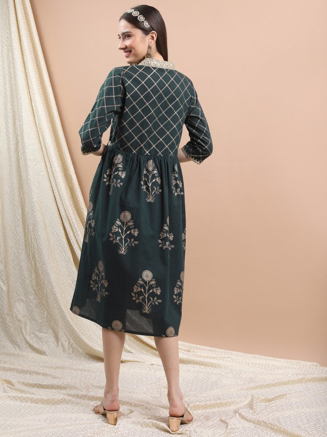 Women Pine Printed A-Line Dress