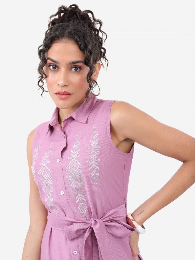 Women Mauve Embroidered Maxi Dress