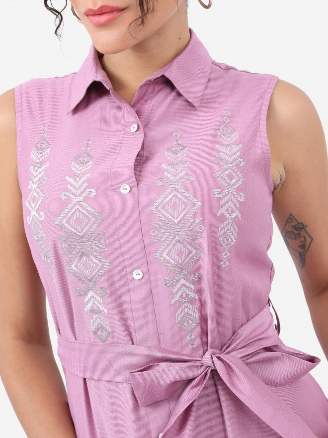 Women Mauve Embroidered Maxi Dress