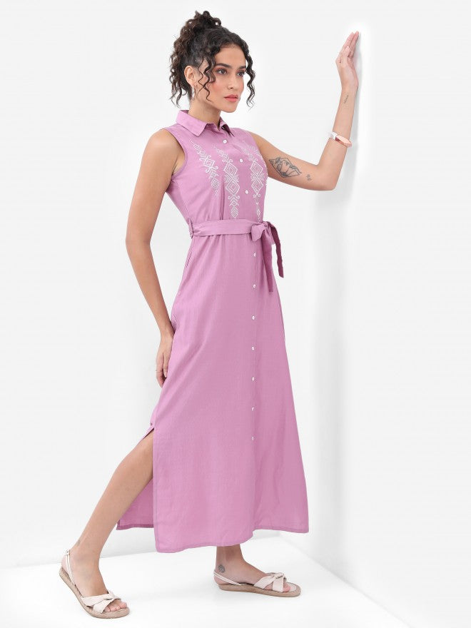 Women Mauve Embroidered Maxi Dress