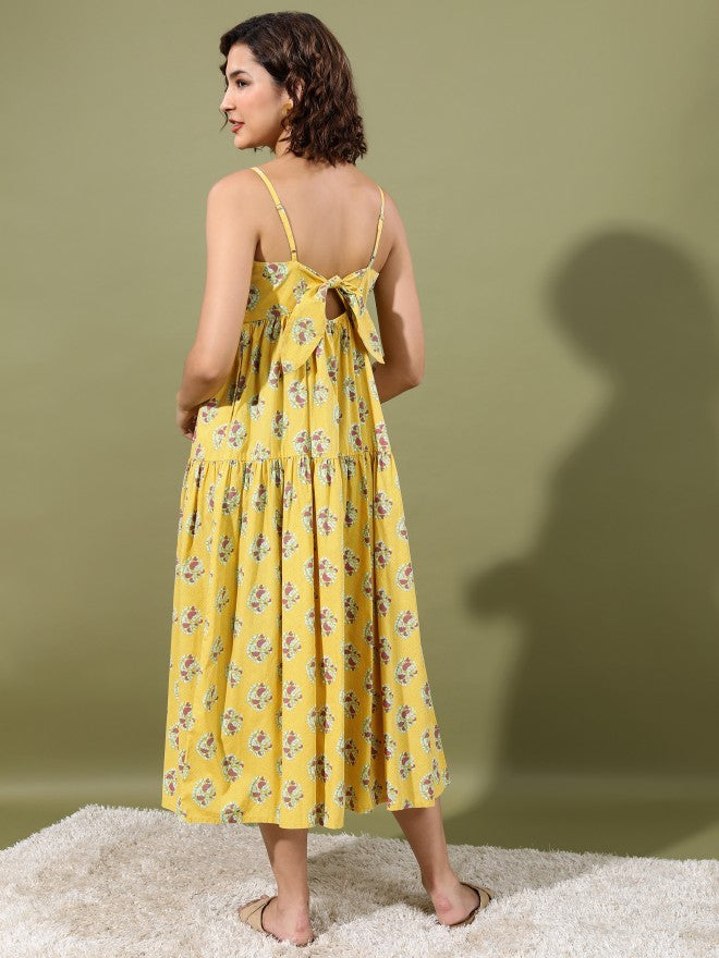 Women Yellow Printed Maxi Dress