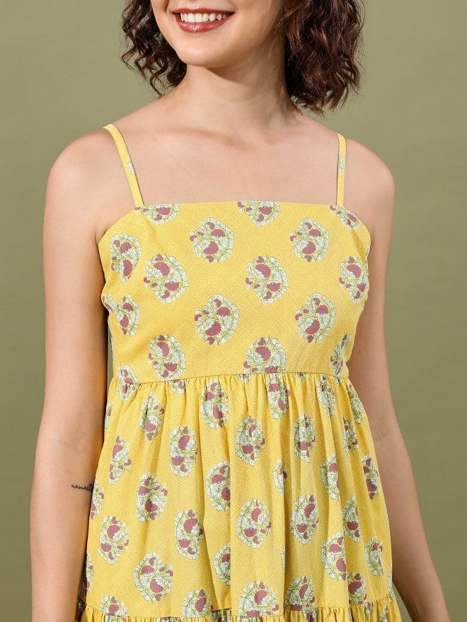 Women Yellow Printed Maxi Dress
