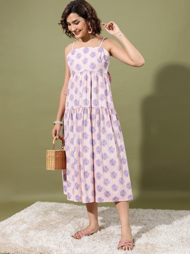 Women Peach Printed Maxi Dress