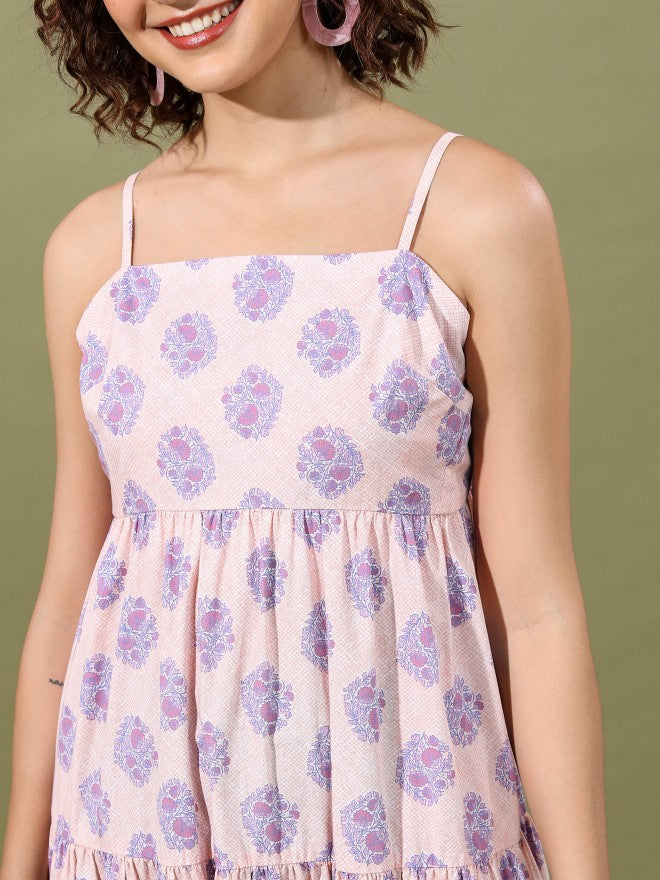 Women Peach Printed Maxi Dress