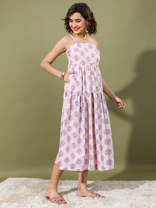 Women Peach Printed Maxi Dress