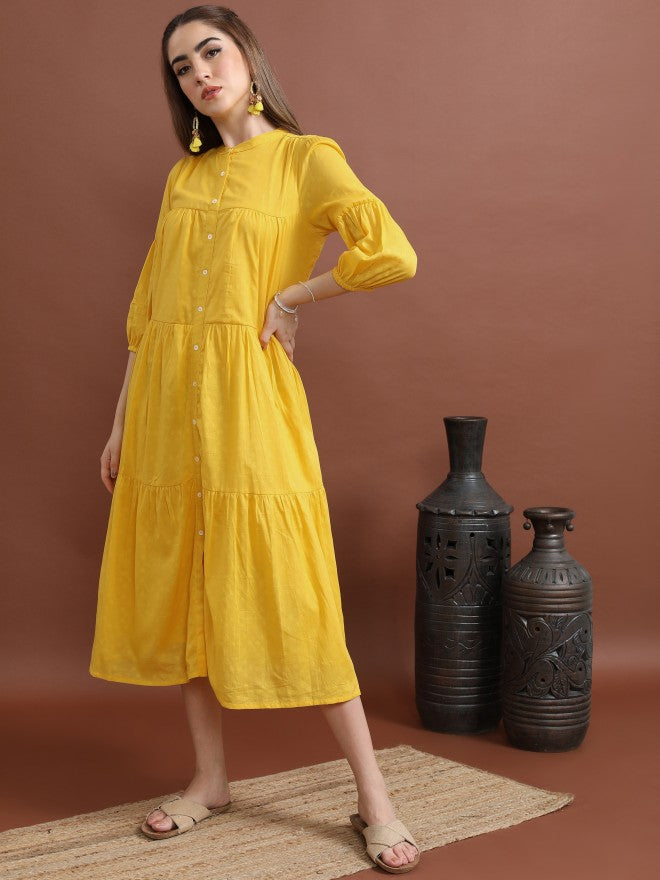 Women Yellow Solid A-Line Dress
