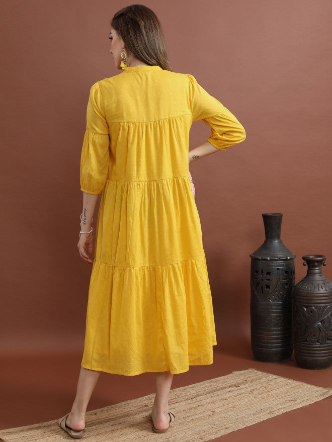 Women Yellow Solid A-Line Dress