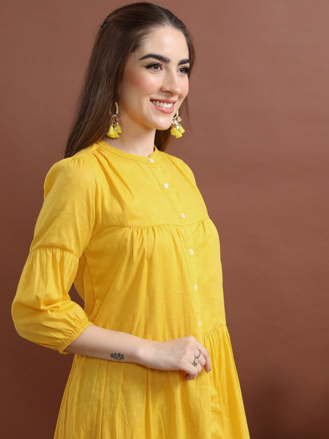 Women Yellow Solid A-Line Dress