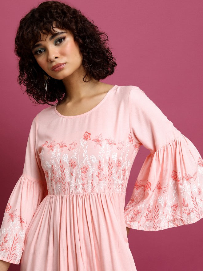 Women Pink Printed A-Line Dress