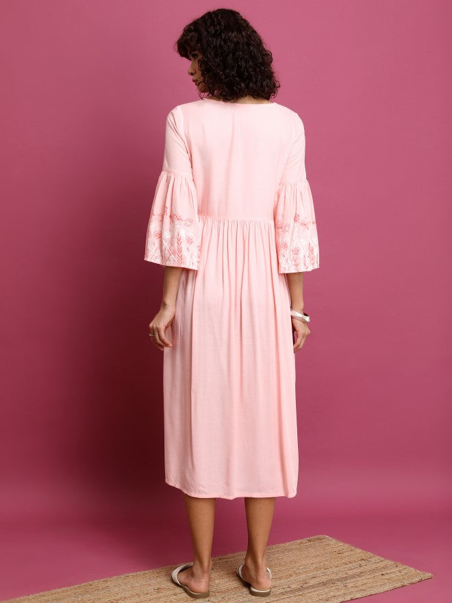 Women Pink Printed A-Line Dress