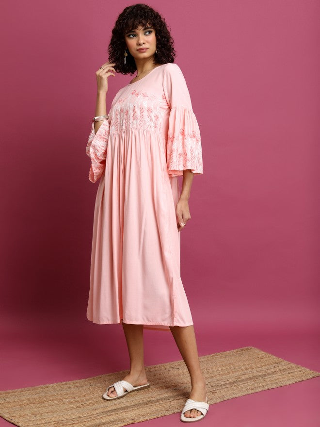 Women Pink Printed A-Line Dress