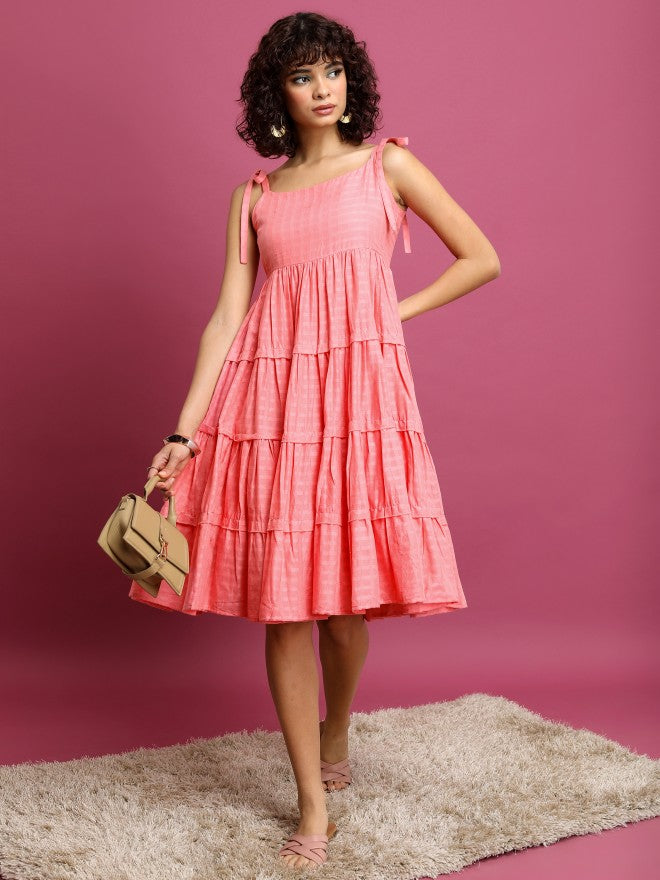 Women Pink Printed A-Line Dress