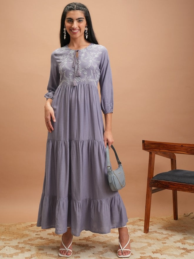 Women Mauve Embroidered A-Line Dress