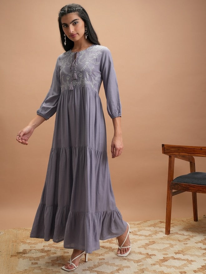 Women Mauve Embroidered A-Line Dress