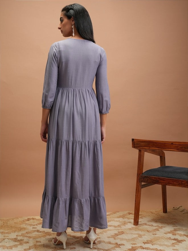 Women Mauve Embroidered A-Line Dress