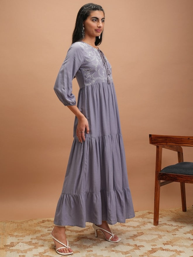 Women Mauve Embroidered A-Line Dress
