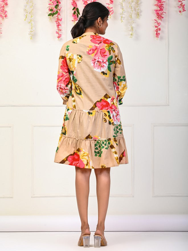 Women Nude Printed Fit And Flare Dress