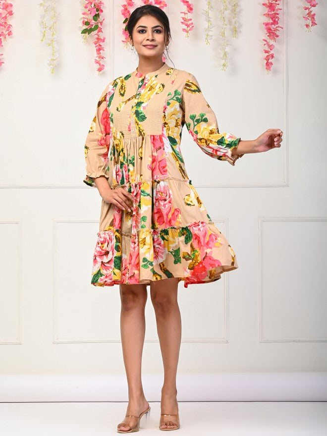 Women Nude Printed Fit And Flare Dress
