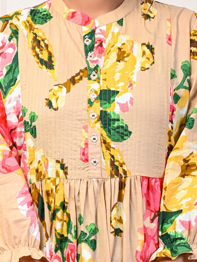 Women Nude Printed Fit And Flare Dress