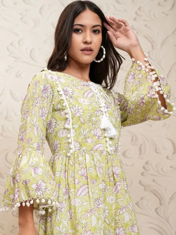 Green Printed Fit and Flare Dress