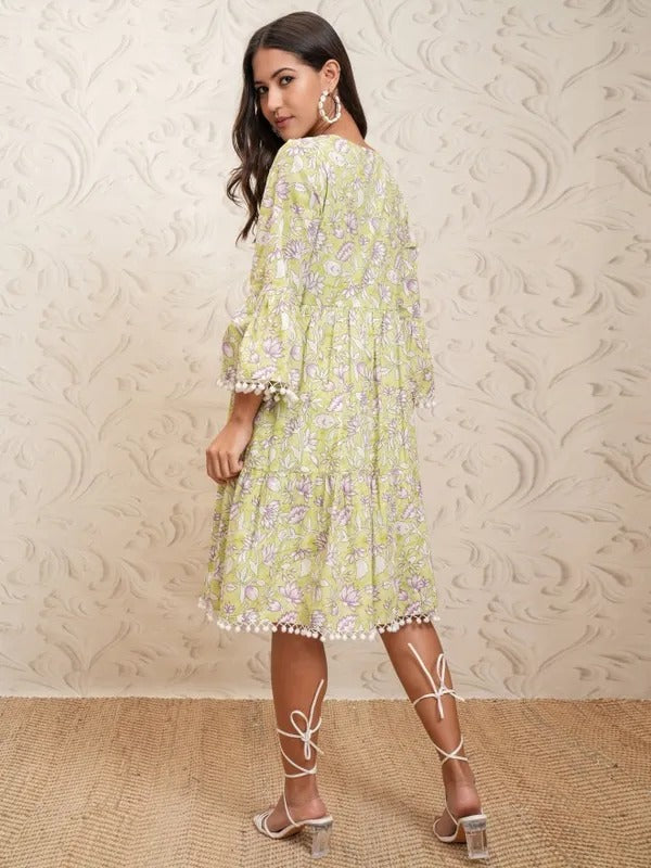 Green Printed Fit and Flare Dress