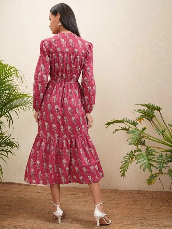 Red Printed Fit and Flare Dress
