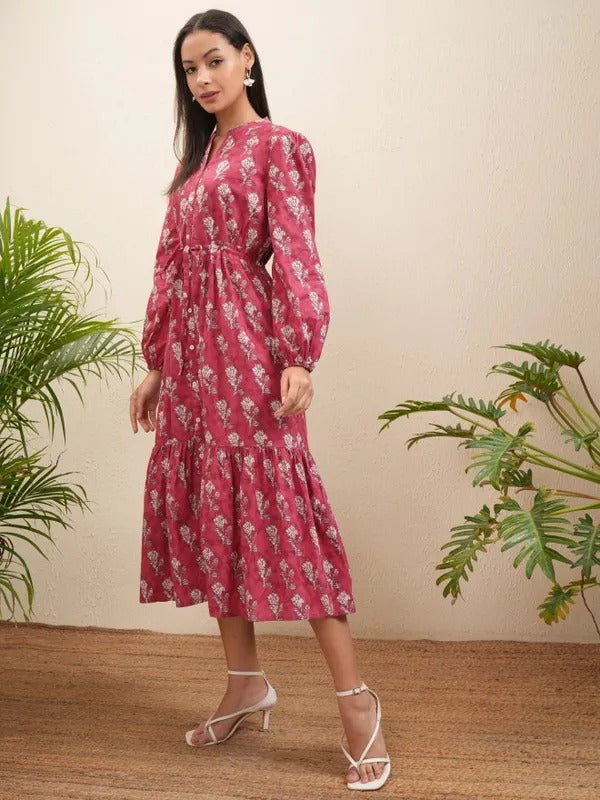 Red Printed Fit and Flare Dress