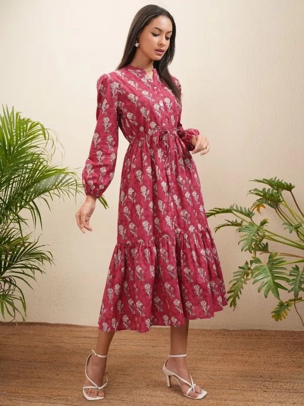 Red Printed Fit and Flare Dress