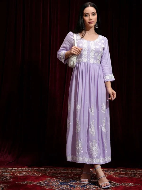 Lavender Printed Fit and Flare Dress