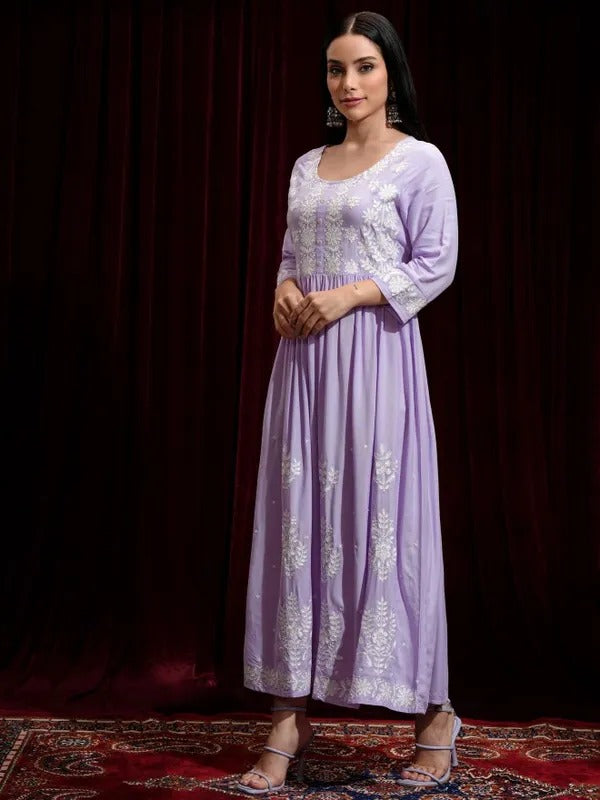 Lavender Printed Fit and Flare Dress