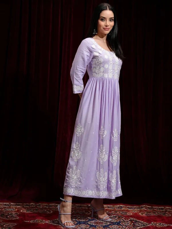 Lavender Printed Fit and Flare Dress