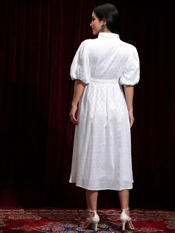 White Printed Fit and Flare Dress