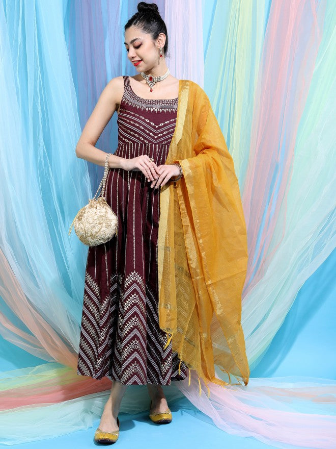 Women Maroon Dress With Dupatta