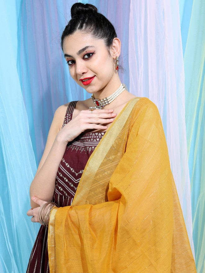 Women Maroon Dress With Dupatta