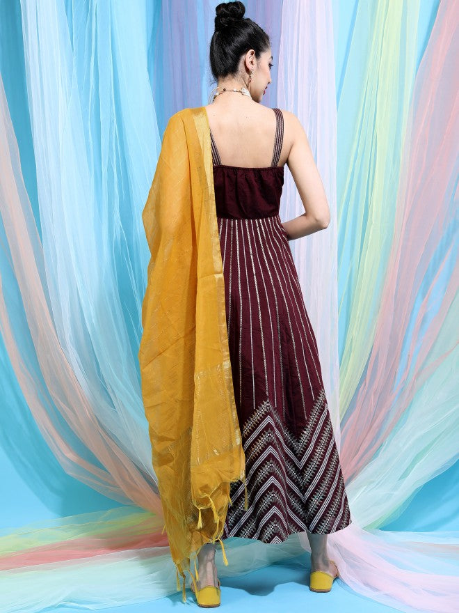 Women Maroon Dress With Dupatta