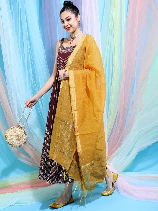 Women Maroon Dress With Dupatta
