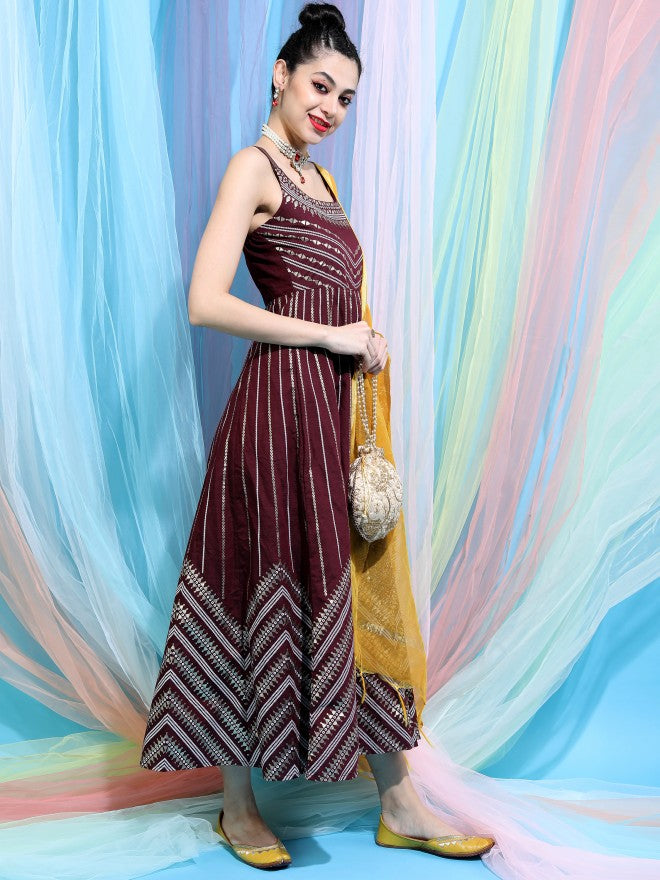 Women Maroon Dress With Dupatta